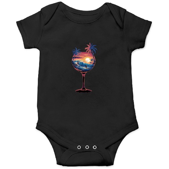 Tropical Sunset Surf - Wine Glass Escape Onesies