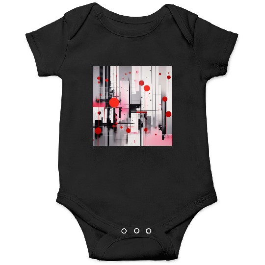 Red Black Light Pink and Gray Dots and Lines Onesies