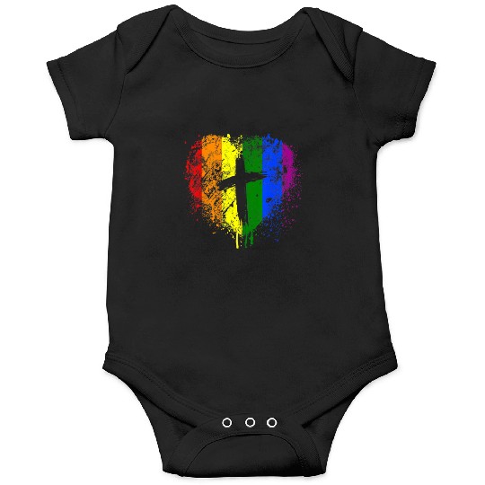 Rainbow Heart with Cross Gay Pride LGBT Christian Onesies