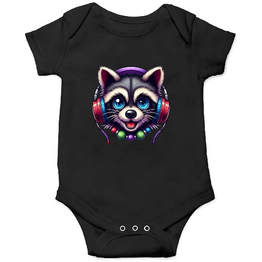 Colorful Raccoon Headphones Graphic Music Lover Onesies