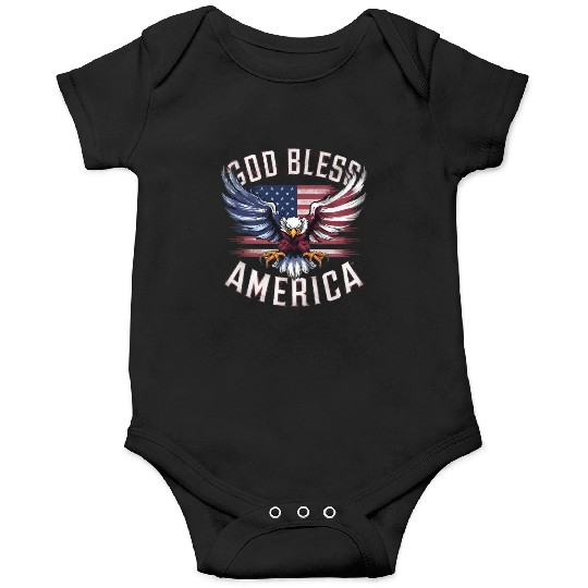 God Bless America Eagle Happy 4th Of July US Flag Onesies