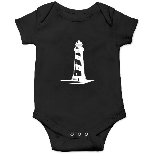 Old Lonely Striped Coastal Lighthouse Onesies