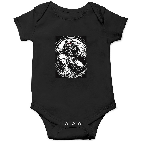 Zombie ape street fighter black and white circle l Onesies