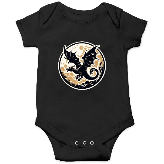 Mystical Dragon Silhouette Against Full Moon Onesies