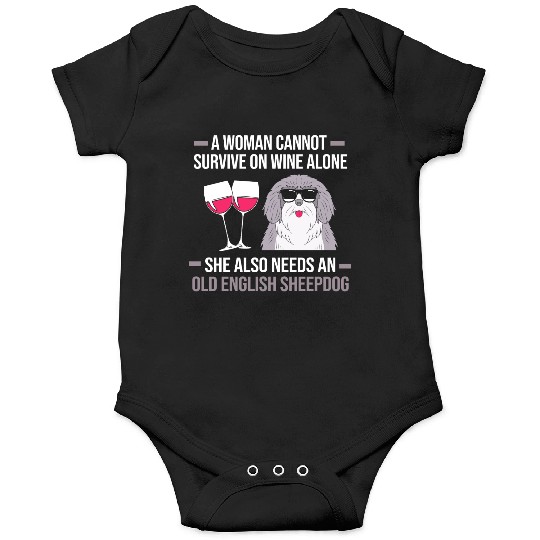 Wine And Dog Lover Old English Sheep Dog Mom Onesies