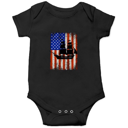 Stars, Stripes & Pirate Ship American Flag Onesies