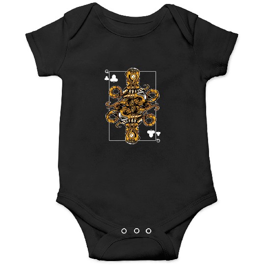 Octopus Steampunk Card Game Queen of Clubs Poker Onesies