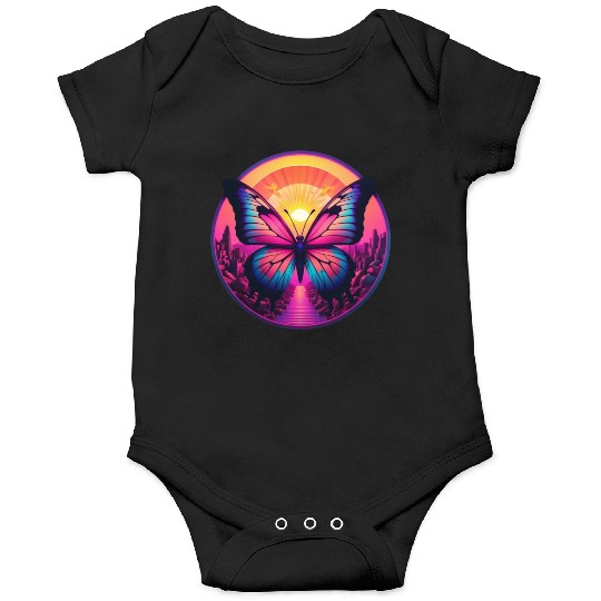 Synthwave ButterFly at Sunset Onesies