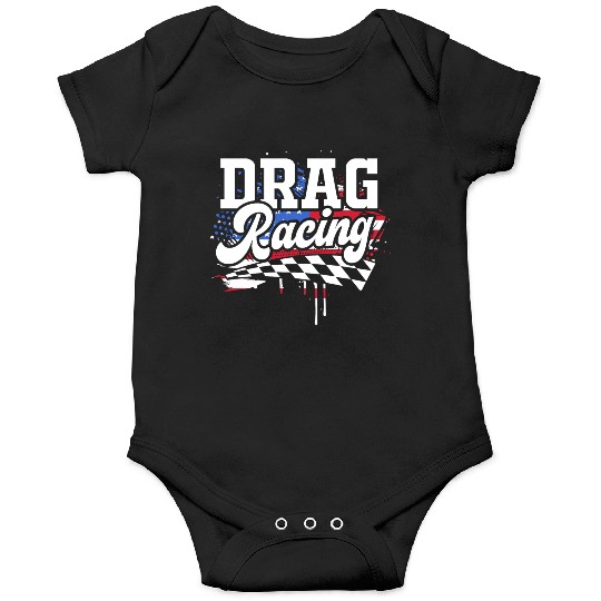 Racetrack Car Racing Lover US Flag Drag Racing Onesies