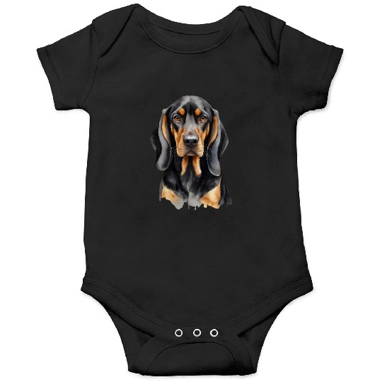 Elegant watercolor Black & Tan Coonhound Dog Onesies