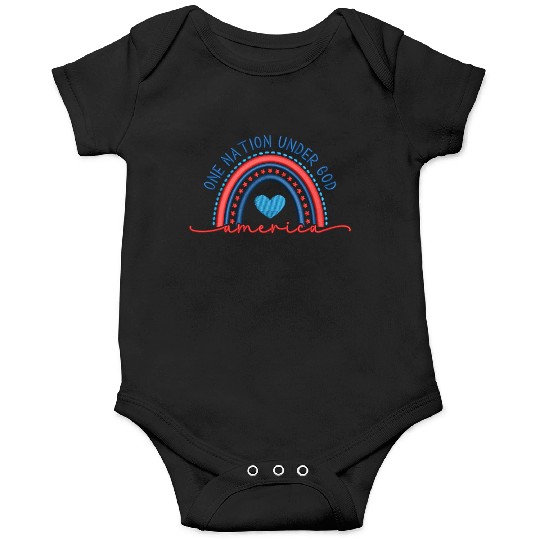 One Nation Under God Rainbow Embroidery Effect Onesies