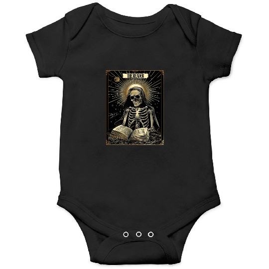 The Reader Skeleton Book Lover Tarot Card Reading Onesies