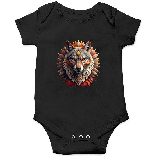 Striking and powerful image of a wolf with tribal Onesies