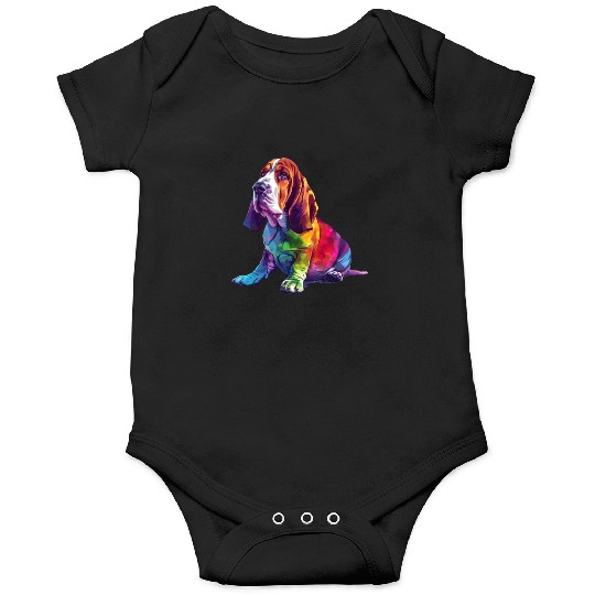 Basset Hound Illustration Rainbow Colors Onesies