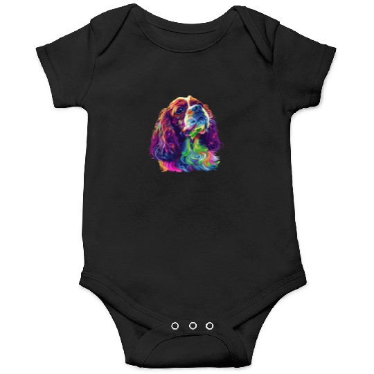 Cavalier King Charles Spaniel Illustration Rainbow Onesies