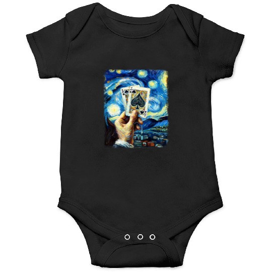 Blackjack Gambling Cards Starry Night Painting Onesies