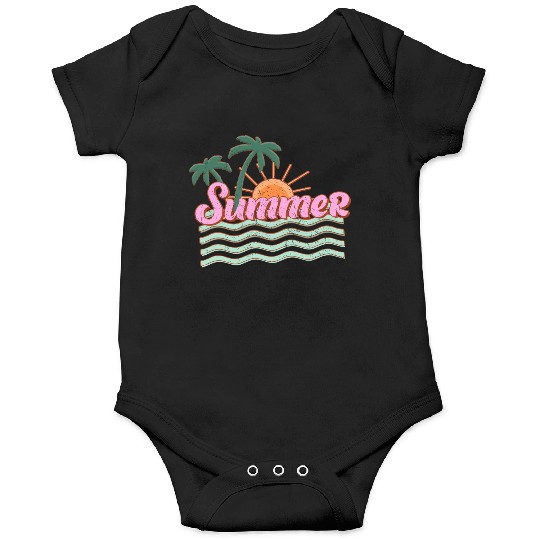 Vibrant Summer Sunset with Palm Trees Onesies