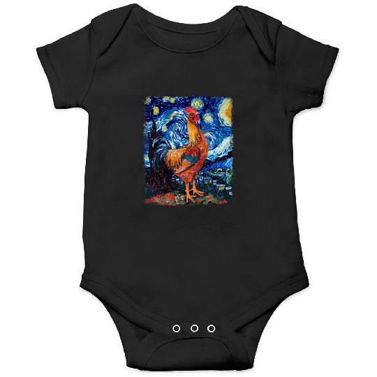 Chicken Farm Farmer Farming Starry Night Painting Onesies