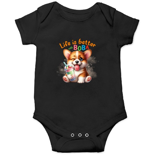 Corgi with BOBA tea Milk TEA Bubble tea Onesies