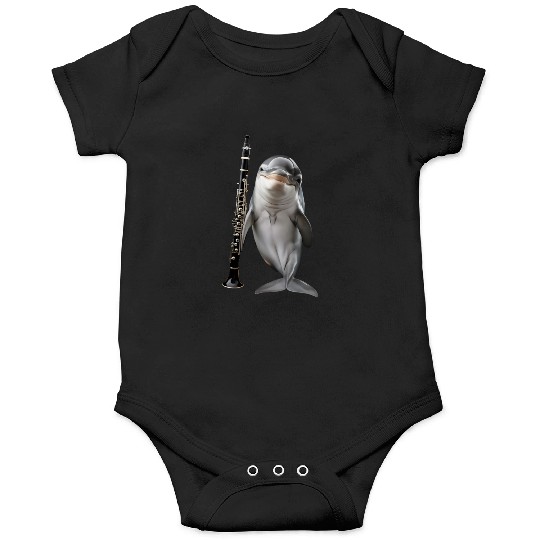 Dolphin Playing Clarinet Realistic Onesies