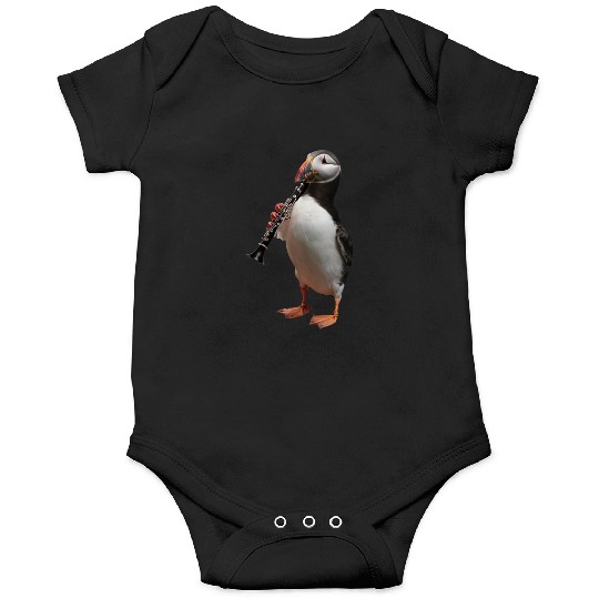 Atlantic Puffin Playing Clarinet Realistic Onesies