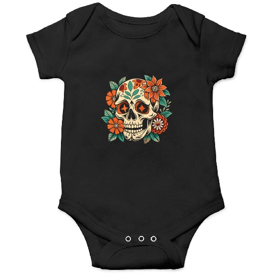 Vintage Retro Halloween Sugar Skull with floral Onesies