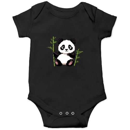 A pixel art of a panda with a bamboo leaf Onesies