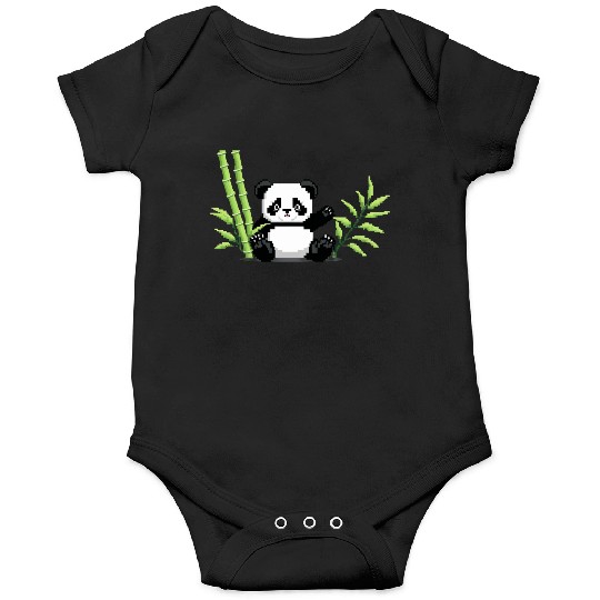 A pixel art of a panda with a bamboo leaf Onesies
