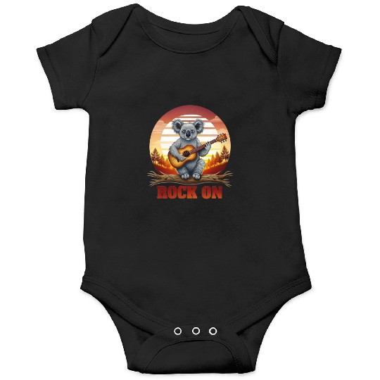 Koala Strumming Guitar Sunset Vintage Style Onesies