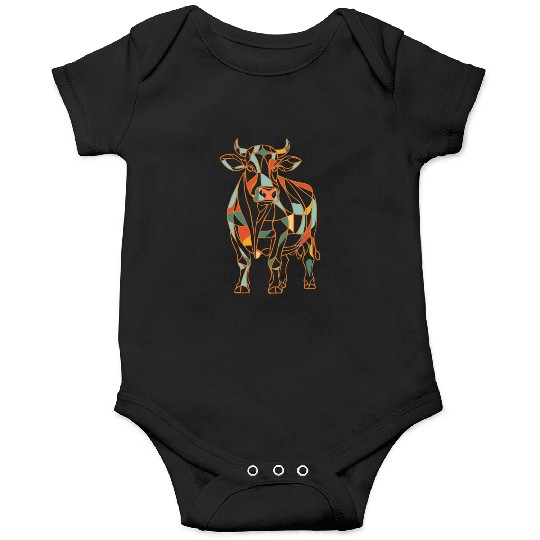 Geometric Farm Animal Graphic Vibrant Cow Onesies