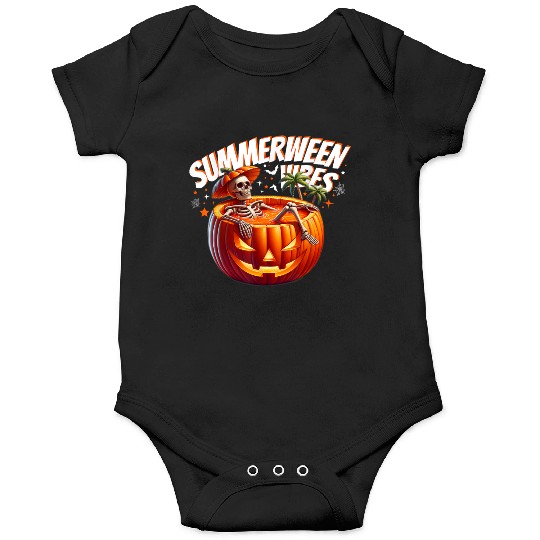 funny Summerween Vibes Skeleton Pumpkin Summer Vac Onesies
