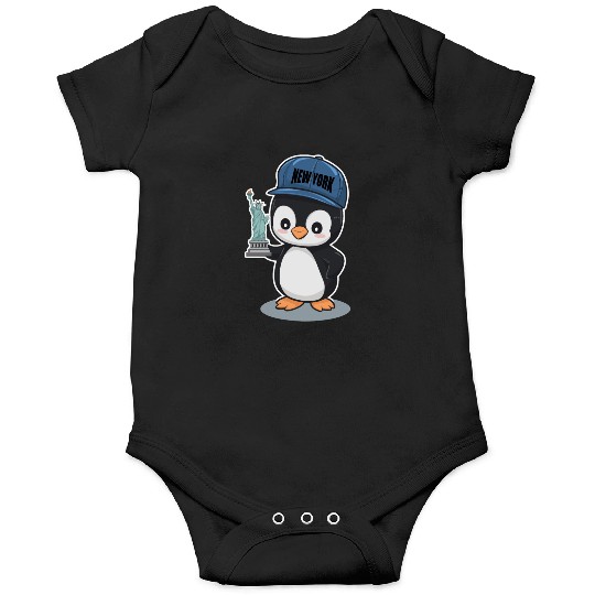 New York Penguin Holding Statue Of Liberty Onesies