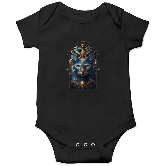 Elegant stylish blue and gold cat face Onesies