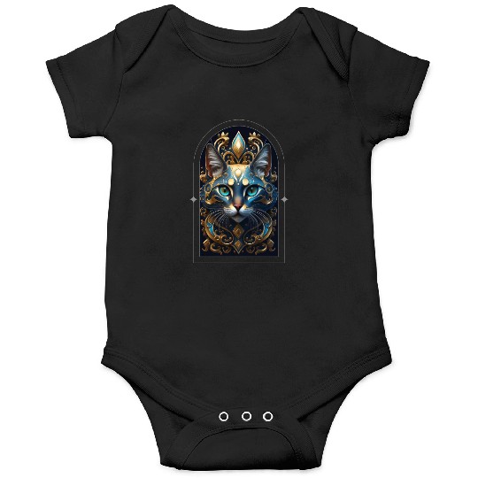 Elegant stylish blue and gold cat face Onesies