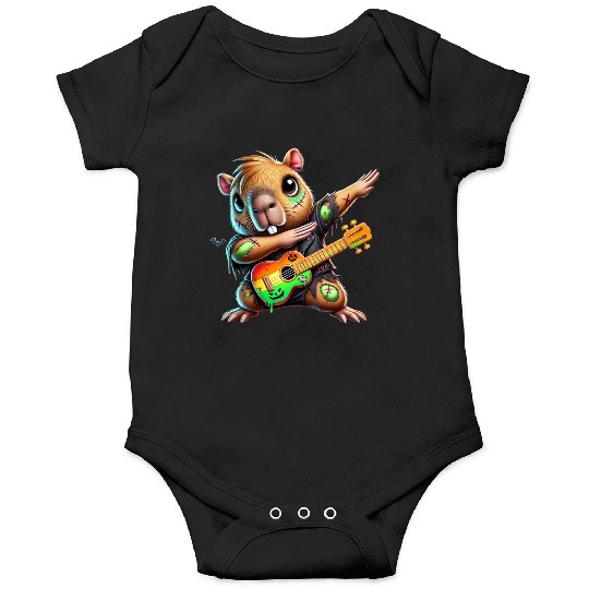 Cute Dabbing Capybara Zombie Squad Guitar Hallowee Onesies