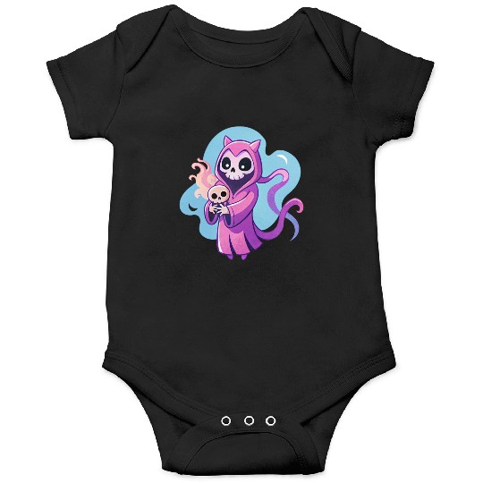 skeletal figure, violet pink robe, lavender puppy Onesies