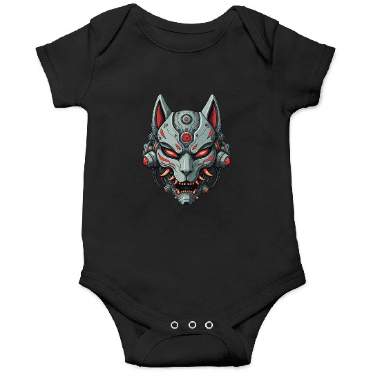 Kitsune Cyberpunk Mask: Mecha Robot Warrior Onesies