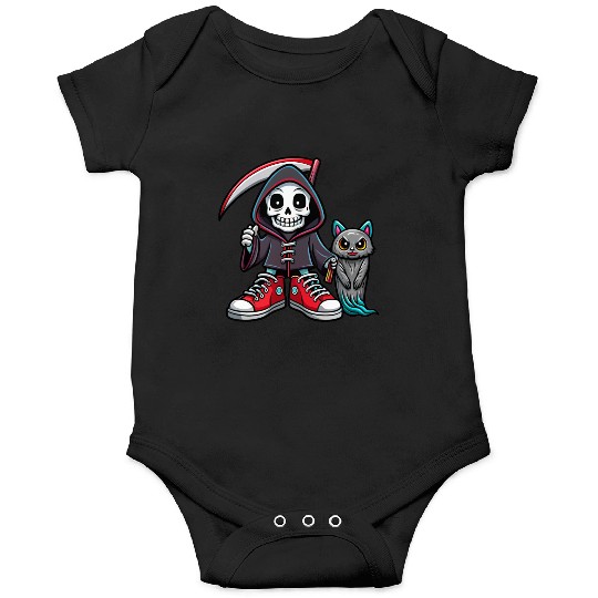 A colorful cartoon death skeleton Onesies