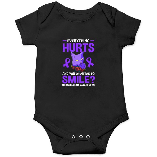 Everything Hurts Cat Purple Ribbon Fibro Awareness Onesies
