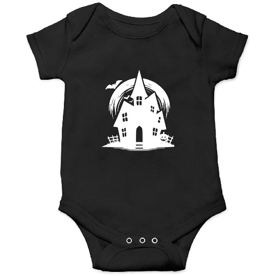 Bat Full Moon Haunted House Halloween Tattoo Onesies