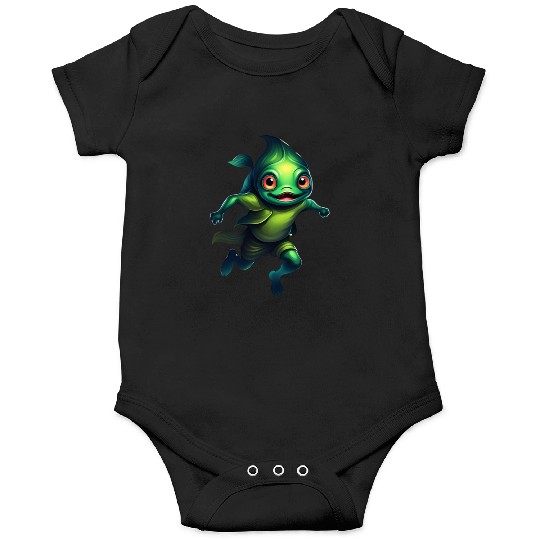 Green Monster Fish Floating in the Deep Sea Onesies