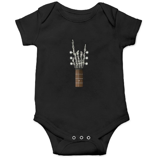 Rock On Guitar Neck Skeleton Hand Sign Rock & Roll Onesies