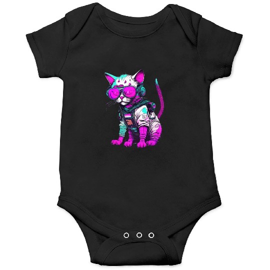 Punk Space Cat with Neon Goggles Onesies