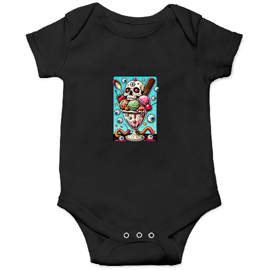 Spooky Sundae Skull Art: Creepy Dessert Aesthetic Onesies
