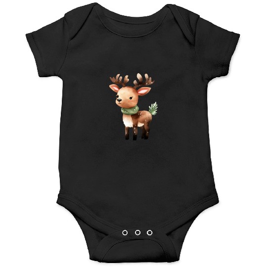 Cute Vintage Reindeer with Green Scarf Onesies
