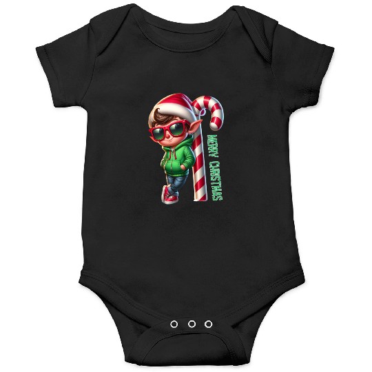 Merry Christmas Cool Elf with Candy Cane Vibes Onesies