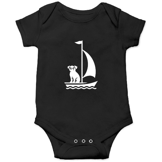 Pug in Boat Silhouette Sailing Minimalist Onesies