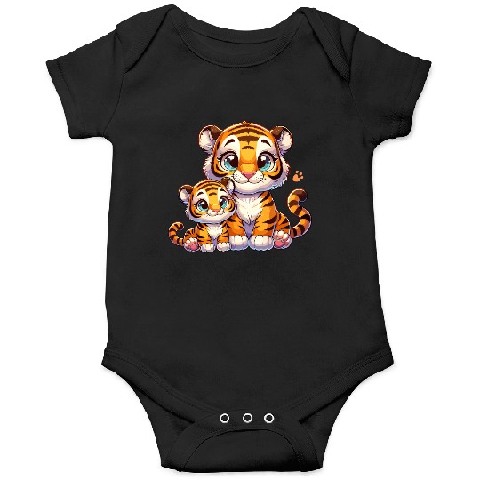 Adorable Mommy and Baby Tiger Illustration with Onesies