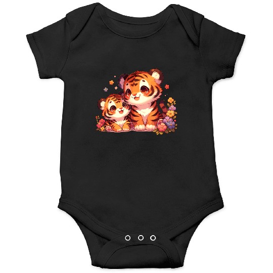 Adorable Tiger Cubs Surrounded By Flowers Onesies
