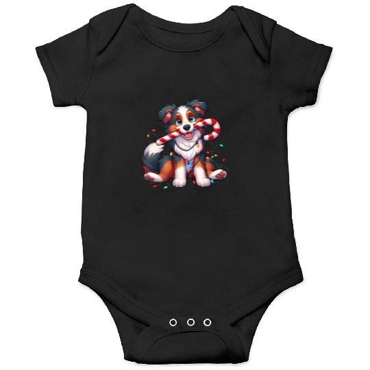 Christmas Dog Australian Shepard Lights Onesies